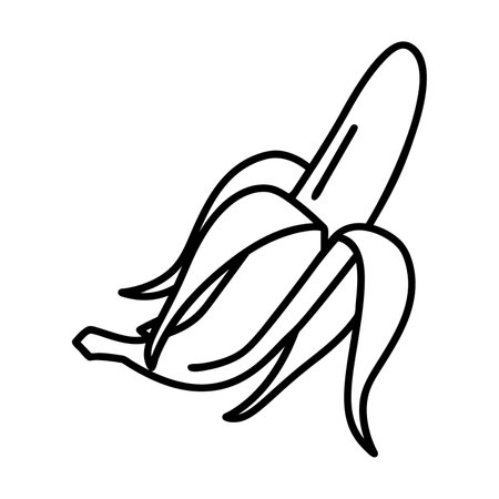 Simple outline of fresh half peeled banana vector icon. Black line drawing or cartoon illustration of ripe fruit isolated on white background. Healthy food, cooking or agriculture conceptのイラスト素材