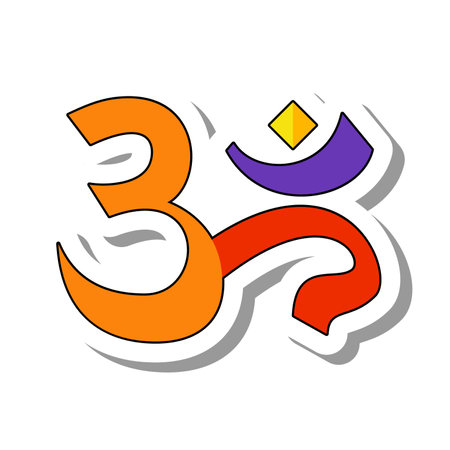 Traditional Hinduism talisman flat paper sticker. Religious mystical amulet or symbol, object of cult worship isolated on white background. Religion, culture, tradition conceptのイラスト素材