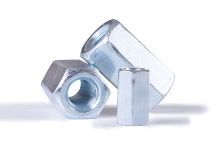 steel chromeplated nuts on white background