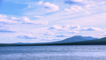beautiful landscape in summer afternoon on lakeの写真素材