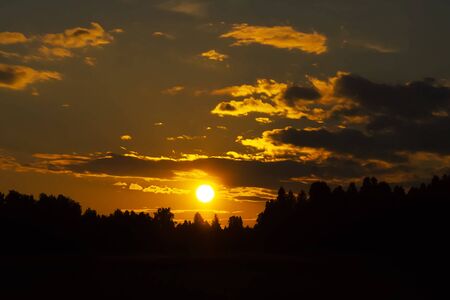 orange sunset over the forestの写真素材