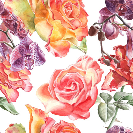 Seamless pattern with watercolor flowers. Hand drawn.のイラスト素材