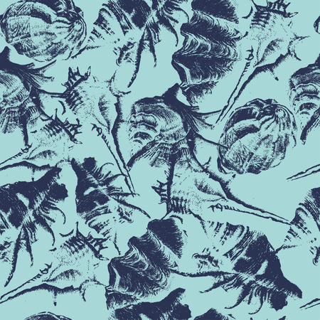 Seamless pattern with different shells. Vector. Hand drawn.のイラスト素材