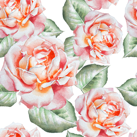 Seamless pattern with watercolor roses.  Watercolor. Hand drawn.の写真素材