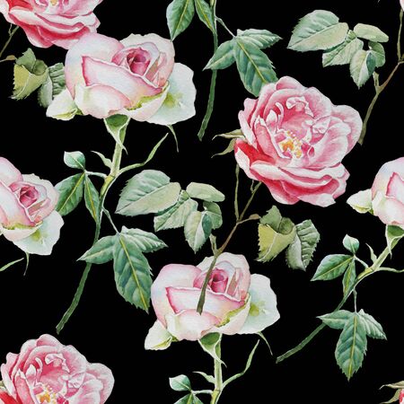 Seamless pattern with watercolor roses.  Watercolor. Hand drawn.の写真素材