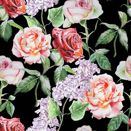 Seamless pattern with watercolor flowers. Watercolor. Hand drawn.の写真素材