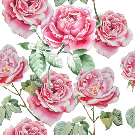 Seamless pattern with watercolor roses.  Watercolor. Hand drawn.の写真素材