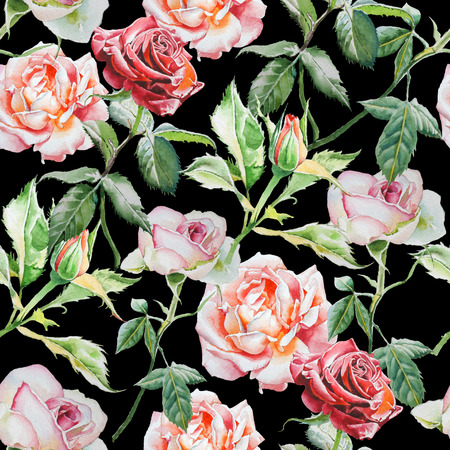 Seamless pattern with watercolor roses.  Watercolor. Hand drawn.の写真素材