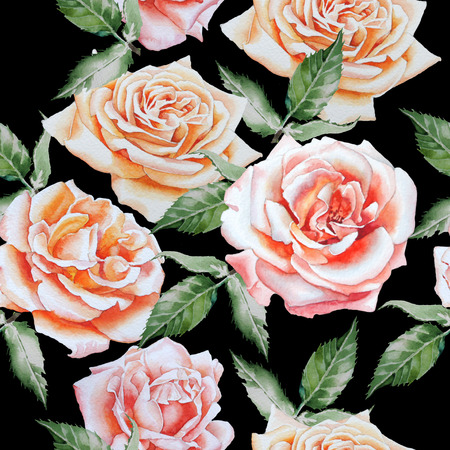 Seamless pattern with watercolor roses.  Watercolor. Hand drawn.の写真素材