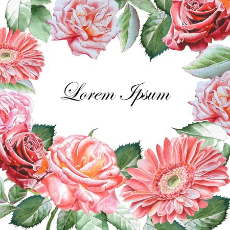 Invitation card with watercolor flowers. Hand drawn.の写真素材
