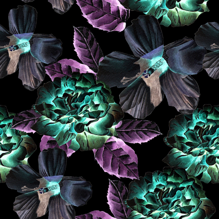 Seamless pattern with flowers. Watercolor. Hand drawn.の写真素材