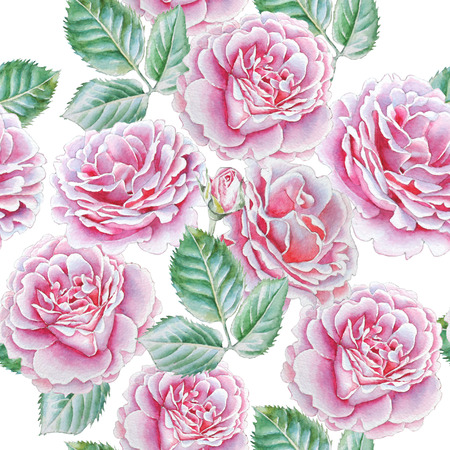Seamless pattern with watercolor roses. Watercolor. Hand drawn.の写真素材