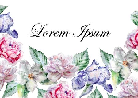 Invitation card with watercolor flowers. Hand drawn.の写真素材