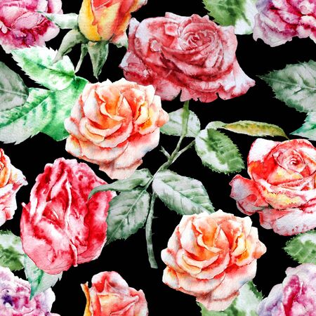 Seamless pattern with  roses. Watercolor. Hand drawn.の写真素材