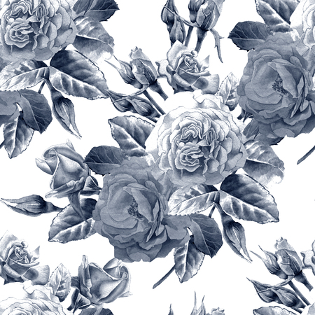 Seamless pattern with roses. Watercolor illustration. Hand drawnの写真素材