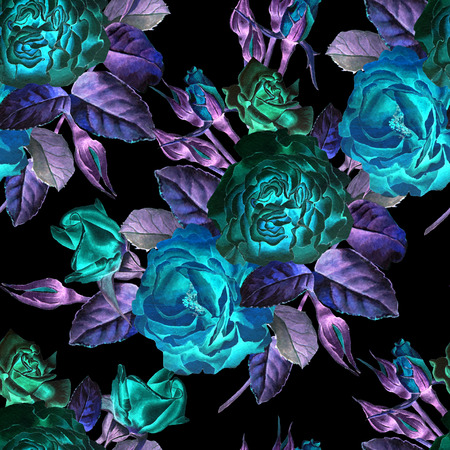 Seamless pattern with roses. Watercolor illustration. Hand drawnの写真素材