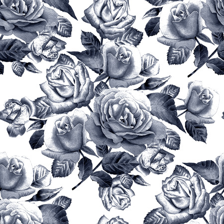 Seamless pattern with roses. Watercolor illustration. Hand drawn.の写真素材