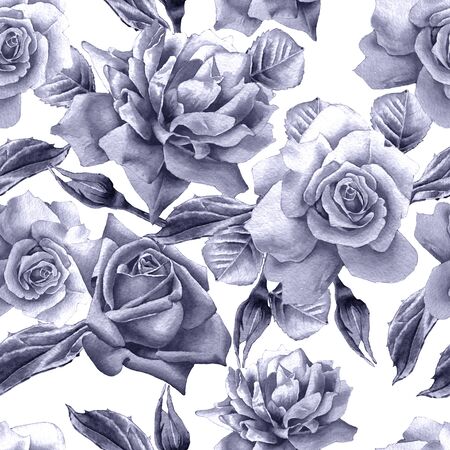 Seamless pattern with roses. Watercolor illustration. Hand drawnの写真素材
