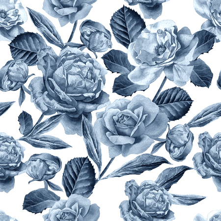 Seamless pattern with roses. Watercolor illustration. Hand drawnの写真素材