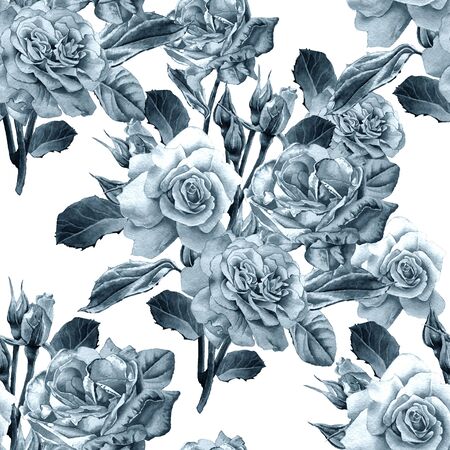 Seamless pattern with roses. Watercolor illustration. Hand drawnの写真素材
