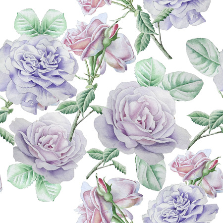 Seamless pattern with roses. Watercolor illustration. Hand drawnの写真素材