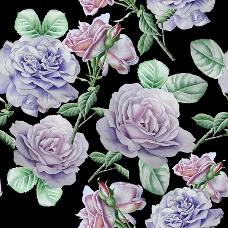 Seamless pattern with roses. Watercolor illustration. Hand drawnの写真素材