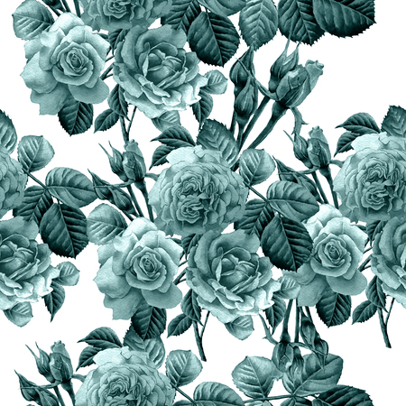 Seamless pattern with roses. Watercolor illustration. Hand drawnの写真素材