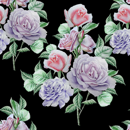 Seamless pattern with roses. Watercolor illustration. Hand drawnの写真素材