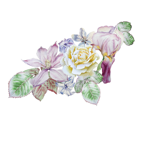 Vintage card with spring flowers. Watercolor.の写真素材