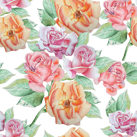 Seamless pattern with roses. Watercolor illustration.の写真素材