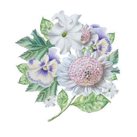 Watercolor bouquet with flowers. Petunia. Pansies.の写真素材