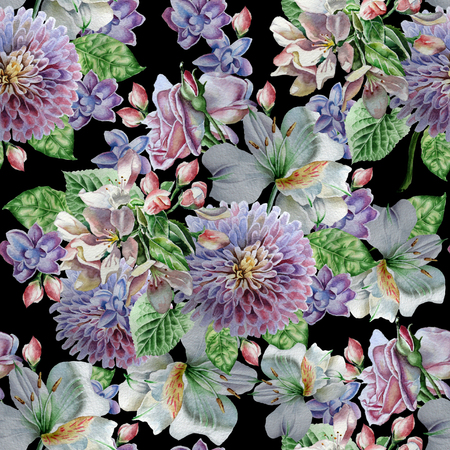 Seamless pattern with flowers. Alstroemeria, Blossom. Watercolor illustration Hand drawnの写真素材