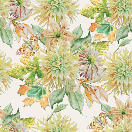 Seamless pattern with flowers. Watercolor illustration. Hand drawnの写真素材