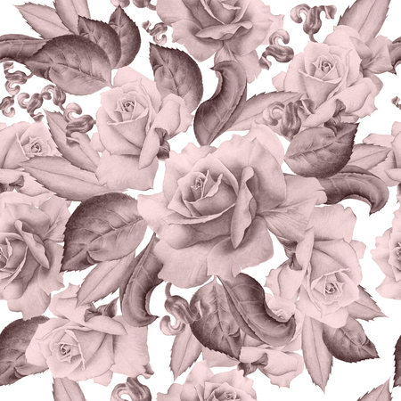 Seamless pattern with flowers. Rose. Watercolor illustration. Hand drawn.の写真素材