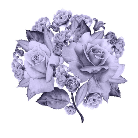 Watercolor bouquet with flowers. Rose. Hyacinth. Illustration. Hand drawn.の写真素材