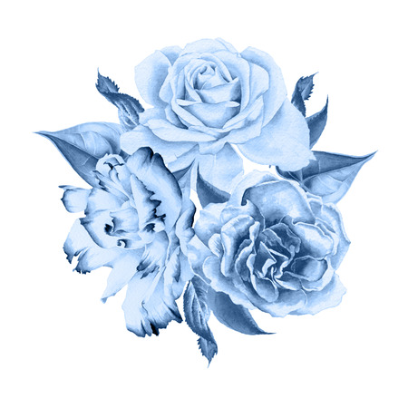 Watercolor bouquet with flowers.  Rose. Eustoma. Illustration. Hand drawn.の写真素材