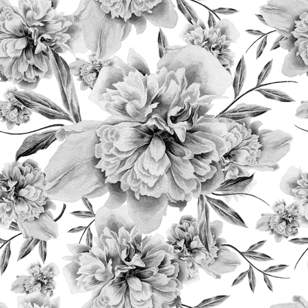 Seamless pattern with flowers. Peony. Watercolor illustration. Hand drawn.の写真素材