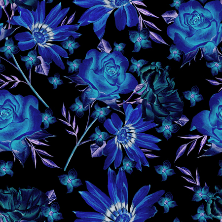 Bright seamless pattern with roses. Watercolor illustration. Hand drawnの写真素材