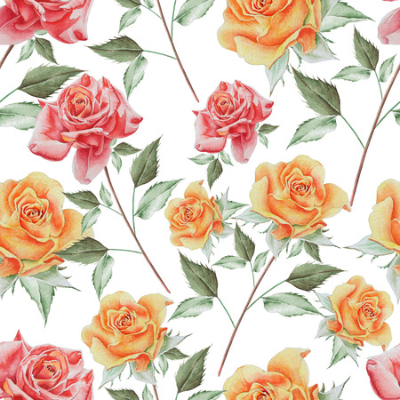 Bright seamless pattern with roses. Watercolor illustration. Hand drawnの写真素材