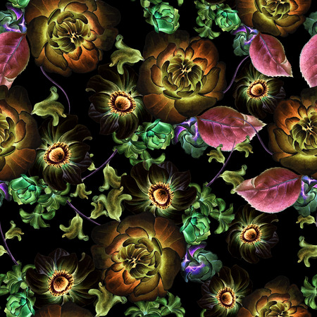 Bright seamless pattern with flowers. Anemone. Peony. Watercolor illustration. Hand drawn.の写真素材