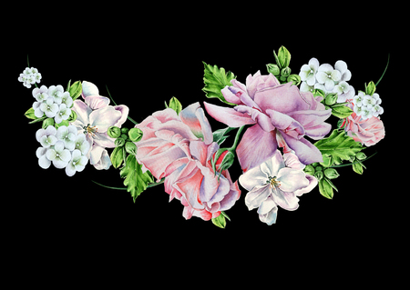 Watercolor bouquet with flowers.  Blossom. Rose. Illustration. Hand drawn.の写真素材