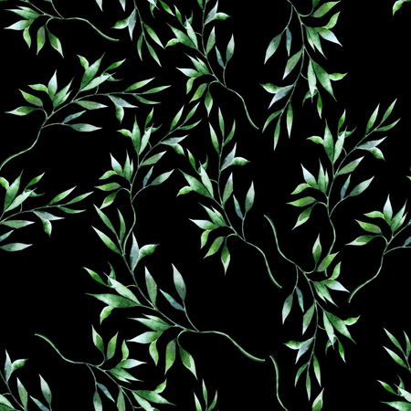 Bright seamless pattern with leaves. Watercolor illustration. Hand drawn.の写真素材