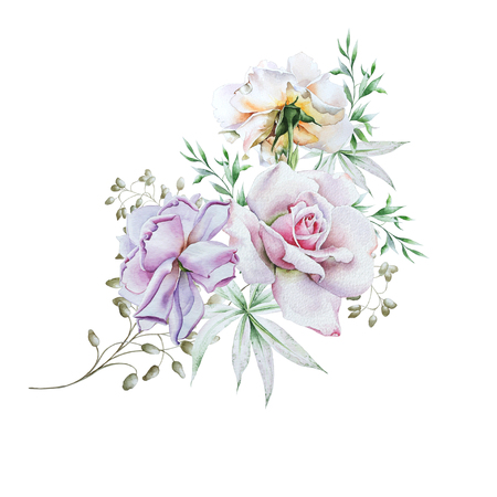 Watercolor bouquet with flowers.   Rose. Illustration. Hand drawn.の写真素材