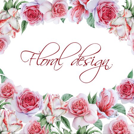 Greeting card with flowers. Rose. Hand drawn.の写真素材