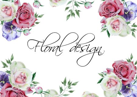 Invitation card with flowers. Hand drawn.の写真素材
