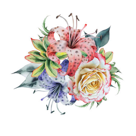 Watercolor bouquet with flowers. Illustration. Hand drawn.の写真素材