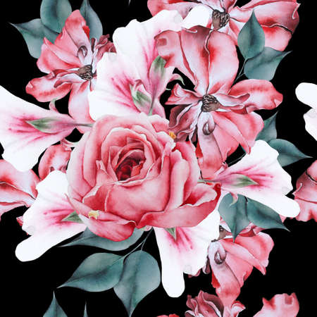Watercolor bouquet with flowers. Illustration. Hand drawn.の写真素材