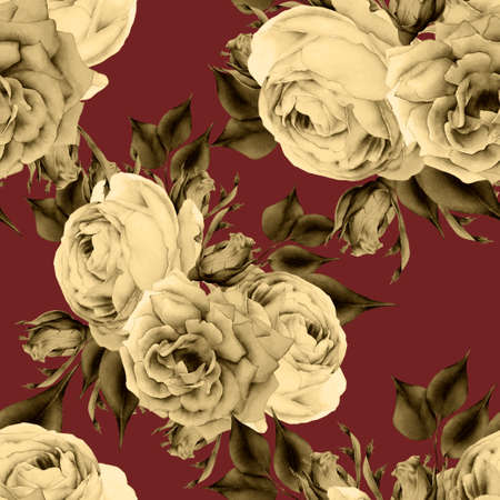 Bright seamless pattern with flowers. Rose Watercolor illustration. Hand drawn.の写真素材