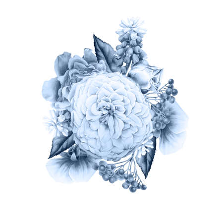 Watercolor bouquet with flowers. Illustration. Peony. Rose Hyacinth. Hand drawn.の写真素材