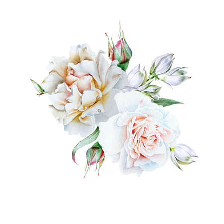Watercolor bouquet with flowers. Illustration. Rose Yucca. Hand drawn.の写真素材
